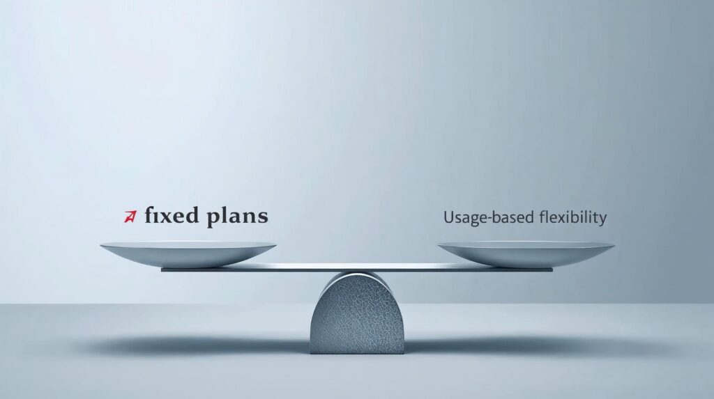 "Comparison between fixed AI pricing models and usage-based billing system.”